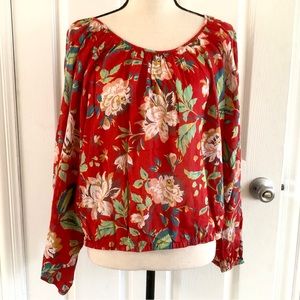Anthropology MAEVE Floral Sz L Red/Orange Ballon Sleeve Blouse